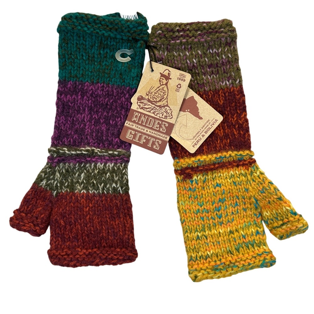 Andes Gifts Handmade Fair Trade Knit Fingerless Gloves Mismatched Multicolor
